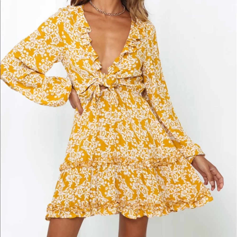 Ruffle Floral Long Sleeve Boho Gypsy Dress pink - Picture 12 of 14